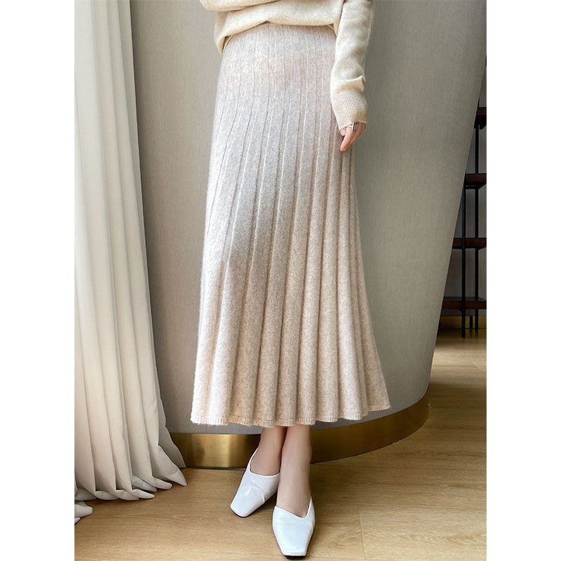 Pure Wool Pleated Midi Skirt