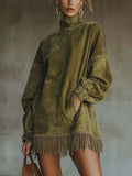 Mock Neck Suede Dress with Pockets