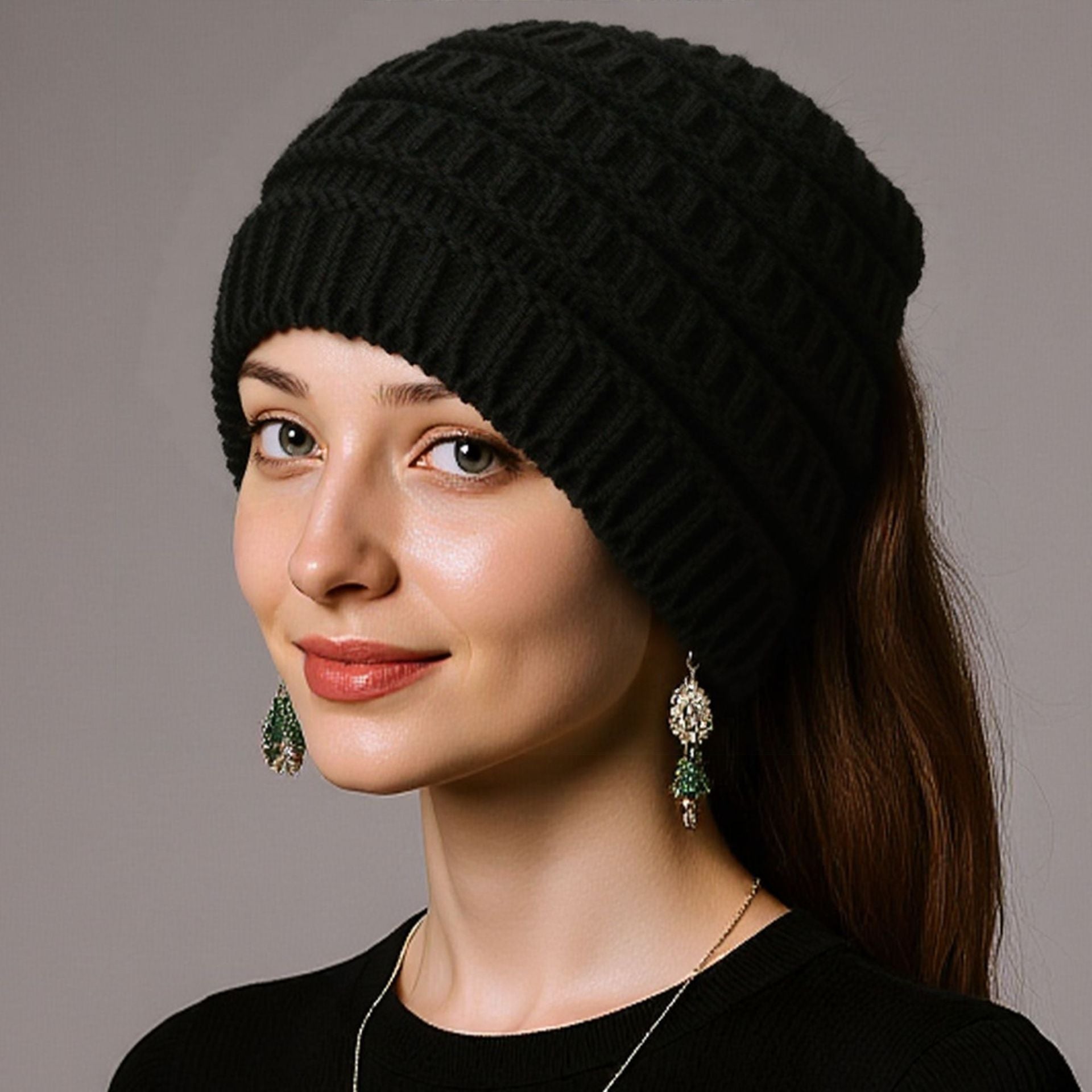 Wool Wide Knitted Headband Hollow Top Ponytail Design