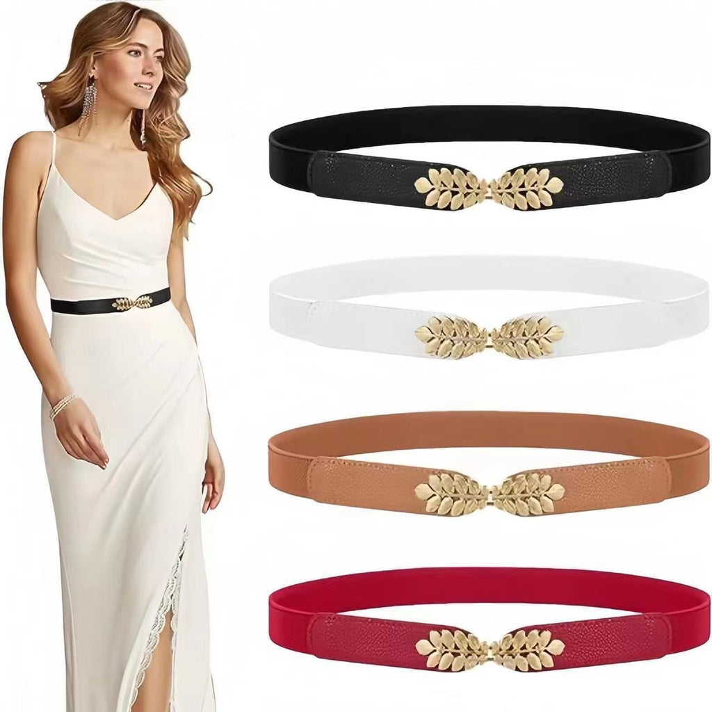 Simple Leaf Buckle Belt Elastic Waistband