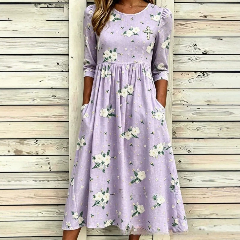 Women's Loose Fit Floral Print A-Line Dress