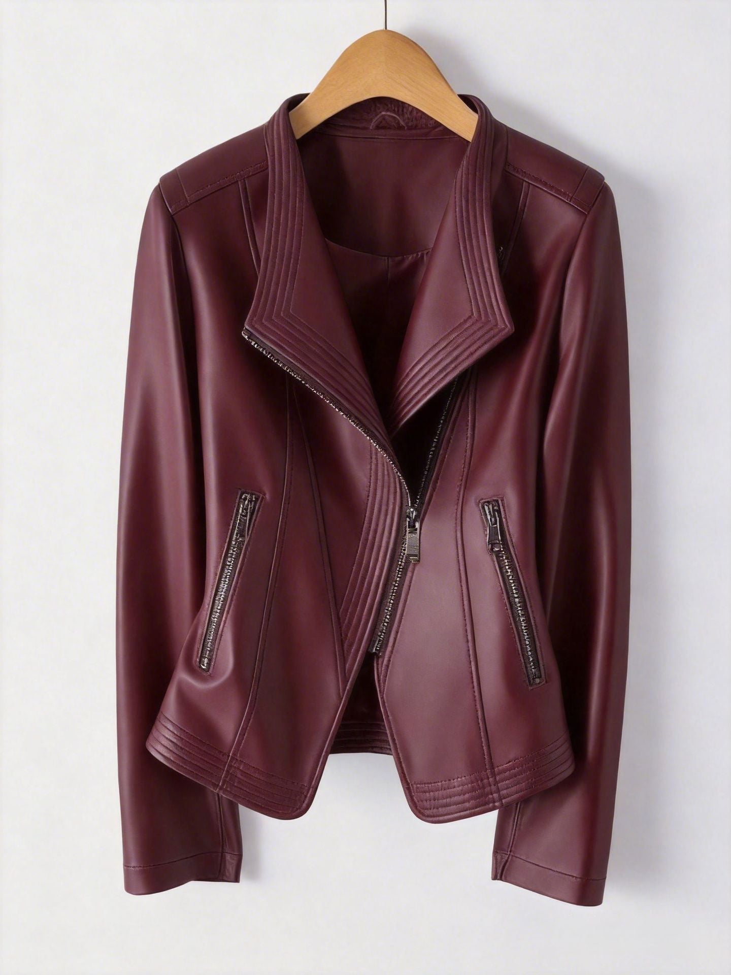 Womens PU Leather Zipper Jacket