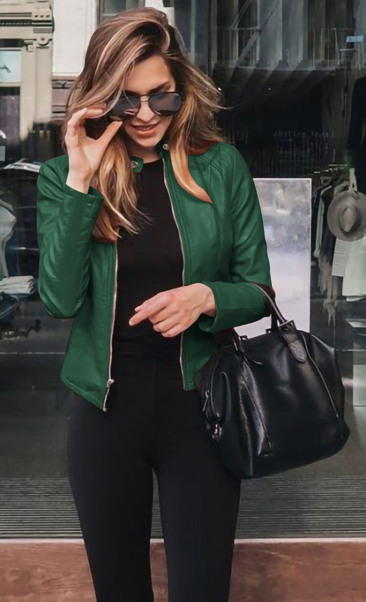 Women's Fashion PU Leather Blazer Jacket
