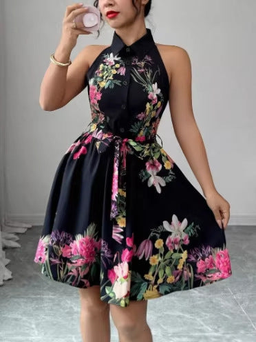 Floral Print Waist Tie Dress