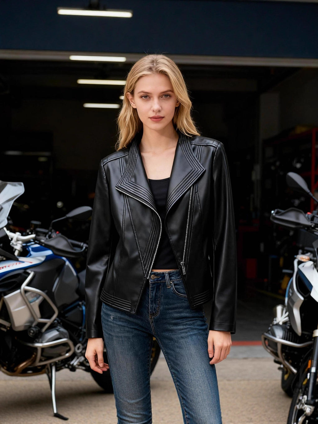 Womens PU Leather Zipper Jacket