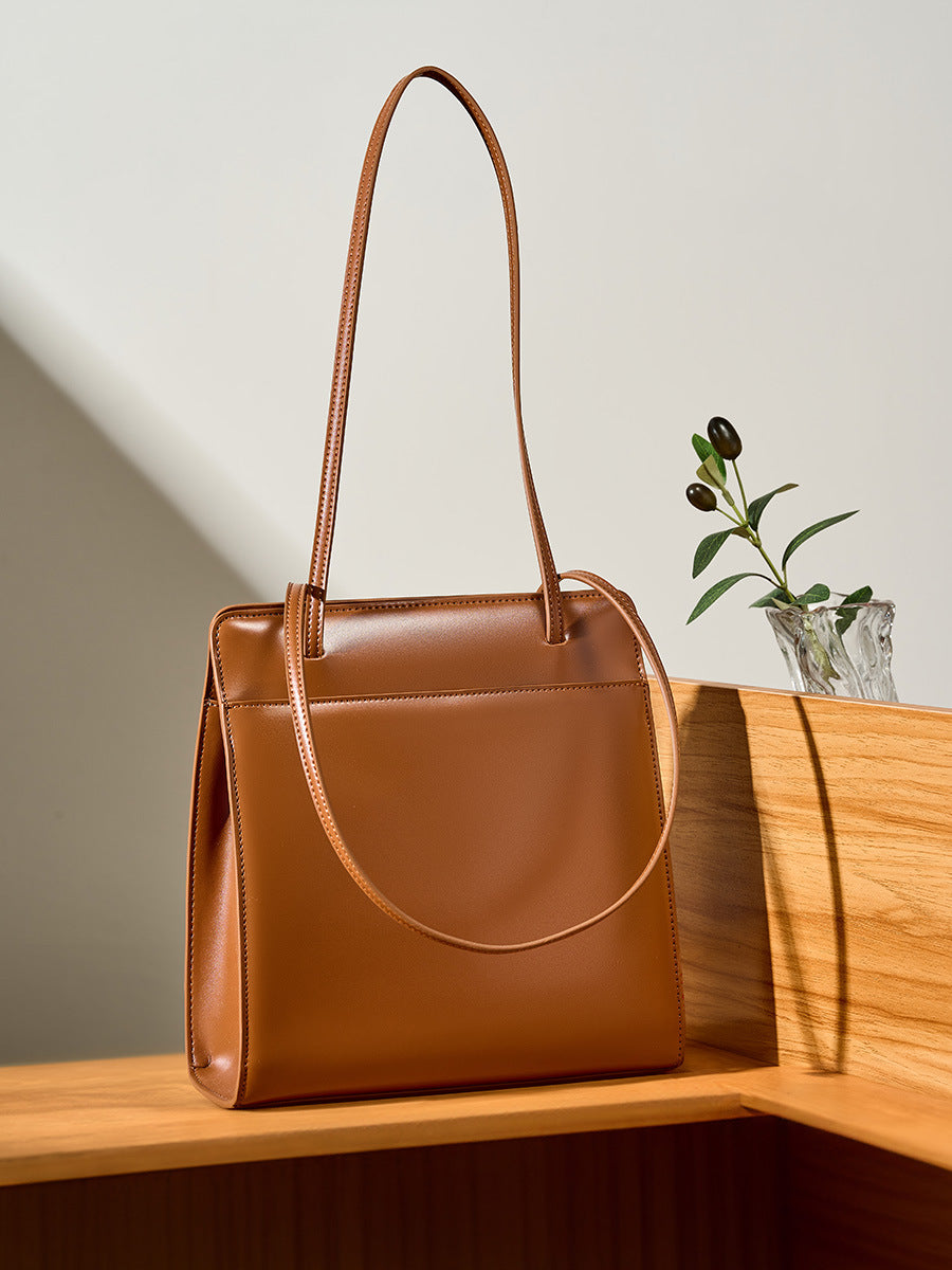 Genuine Leather Bucket Bag Retro Tote for Women