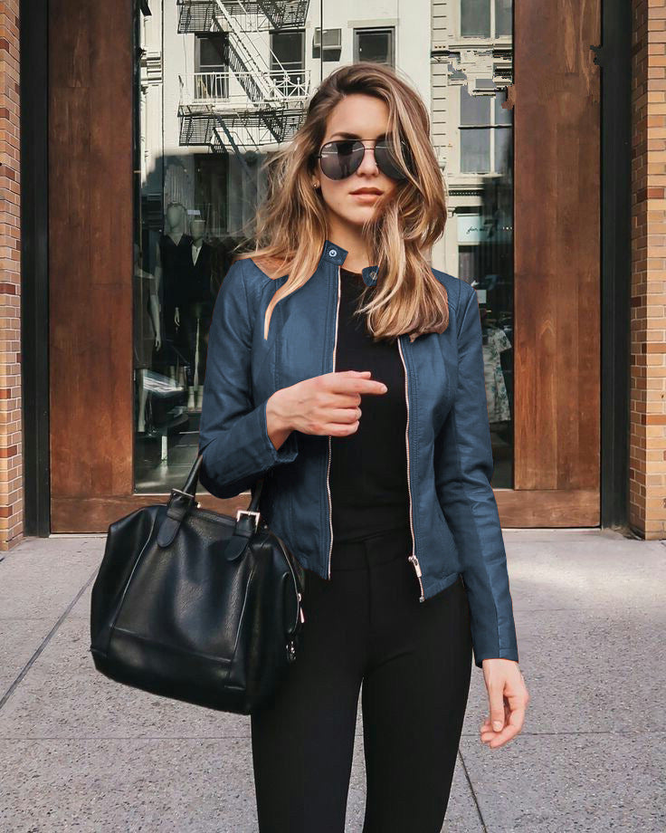 Women's Fashion PU Leather Blazer Jacket