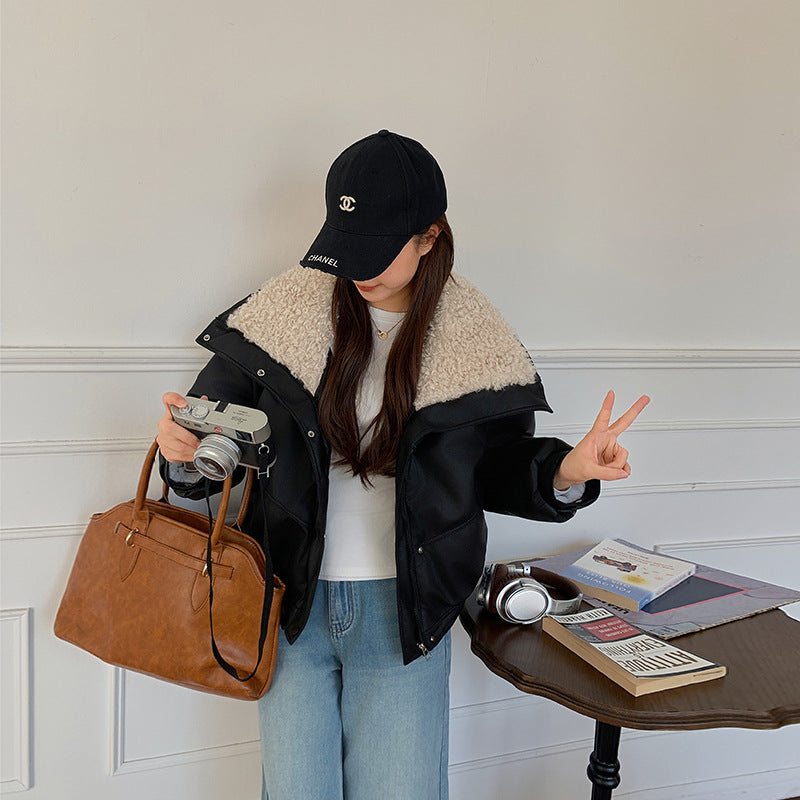 Cropped faux-shearling padded jacket