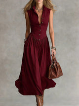 Serena Tailored Button-Front Midi Dress