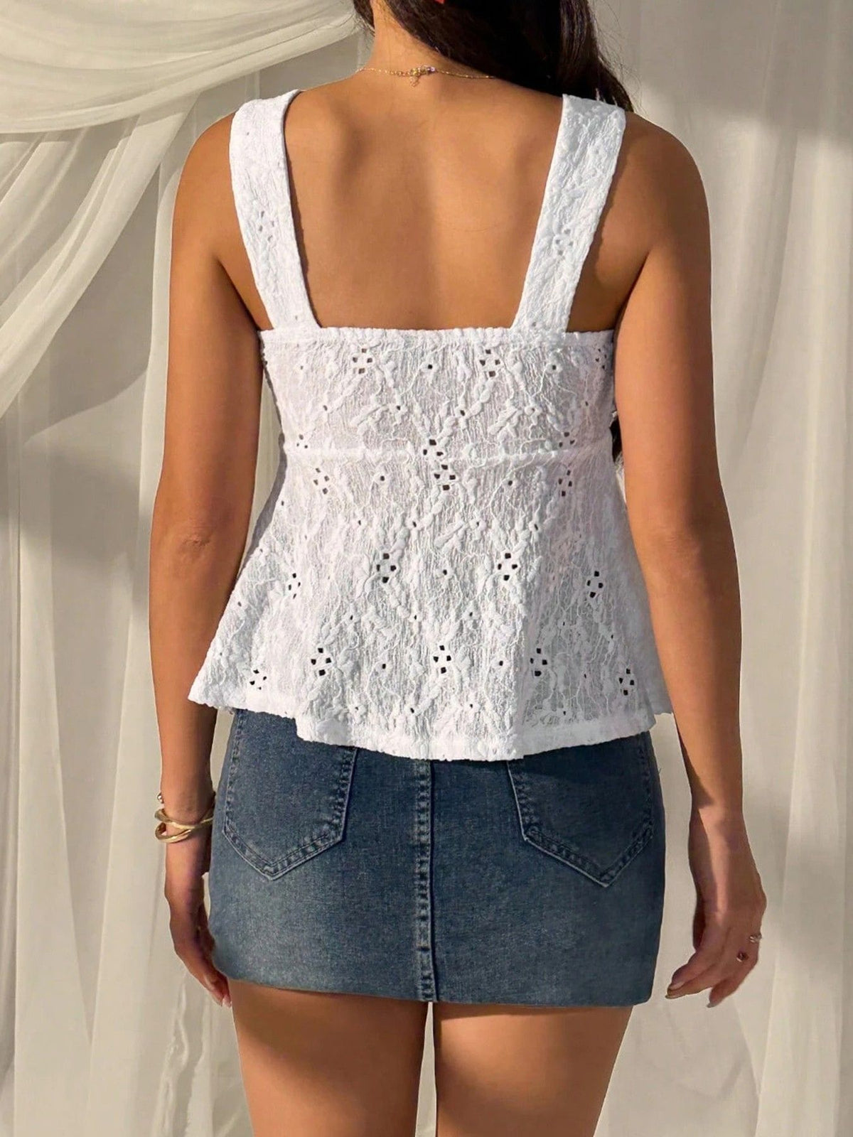 Women's Rhinestone Lace Backless Crop Top