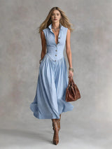 Serena Tailored Button-Front Midi Dress