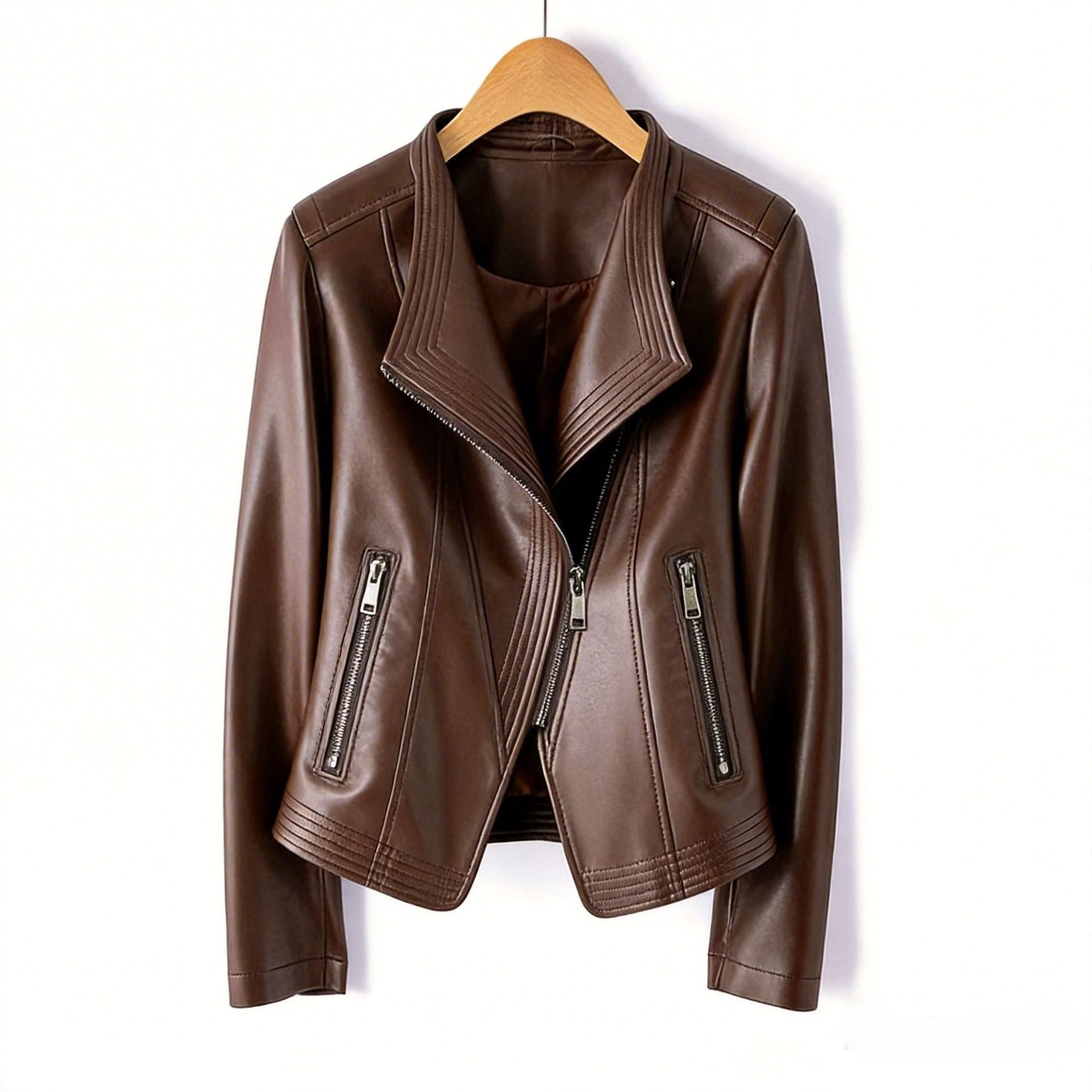 Womens PU Leather Zipper Jacket