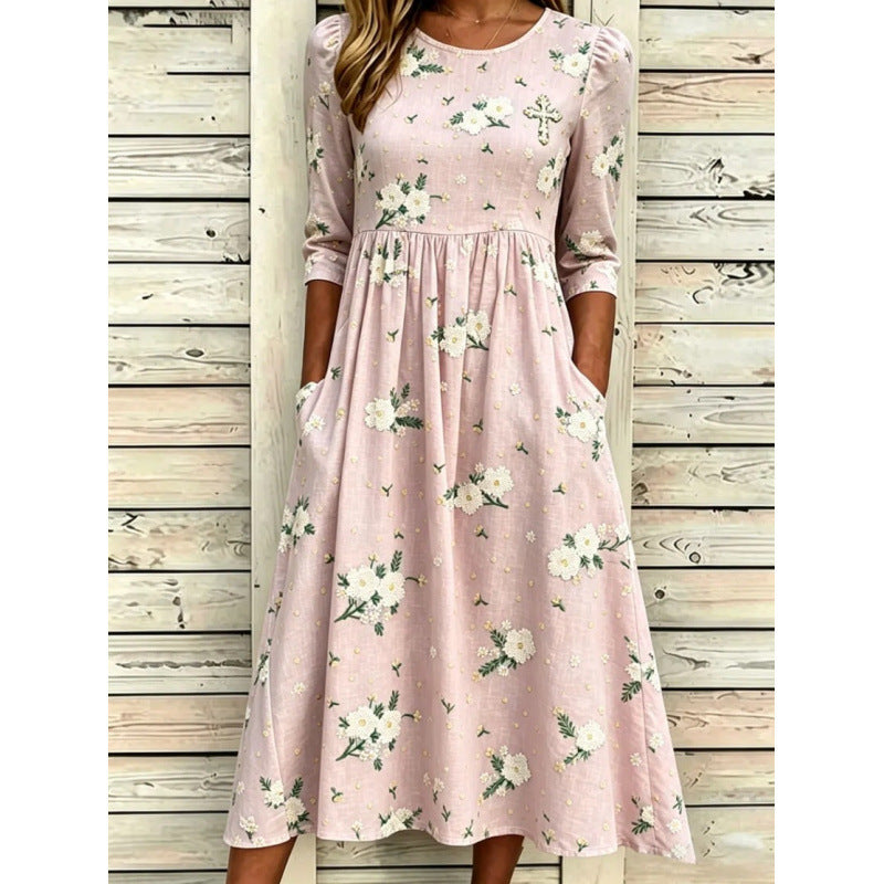 Women's Loose Fit Floral Print A-Line Dress